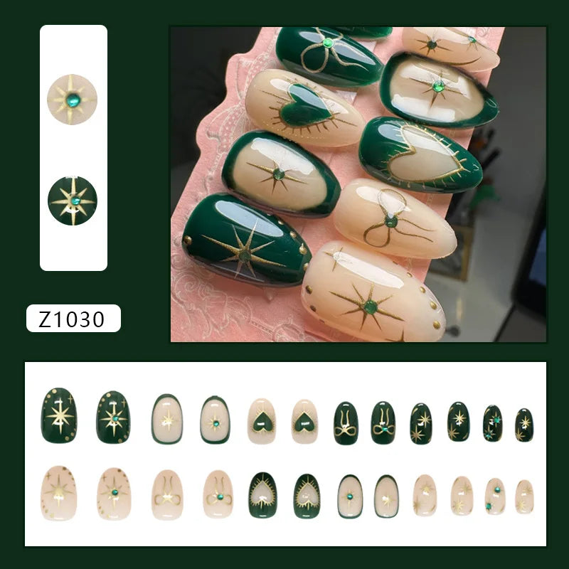 24pcs Y2k Love False Nails Sweet Cool Blue Blush Butterfly Print Fake Nails Tips Wearable Detachable Almond Press on Nails