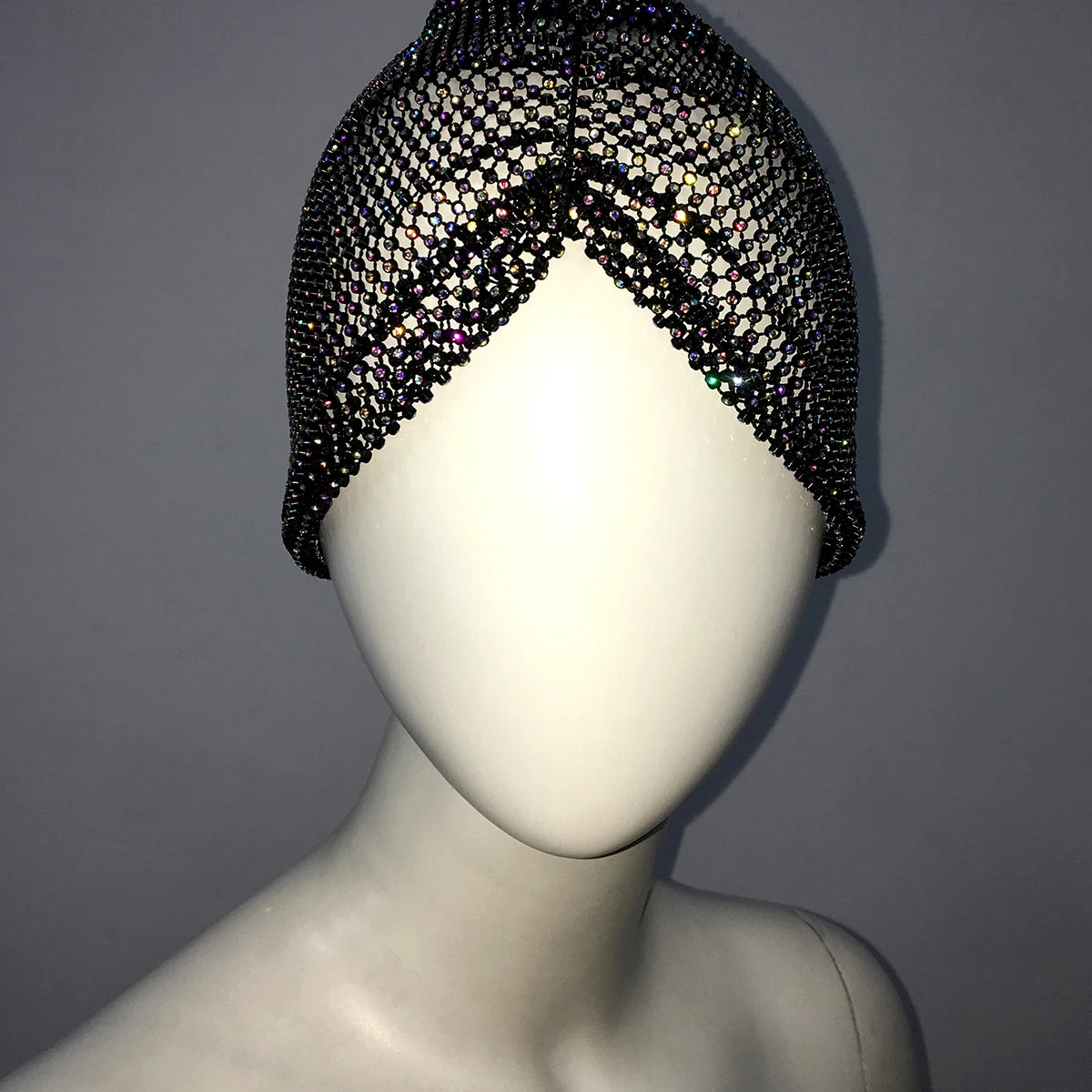 Fishnet Diamond Luxury Cap for Women, Shiny Women's Hat, Rhinestone Kerchief, Hip Hop Headwear, Nightclub Party, Fashion Beanies black One Size