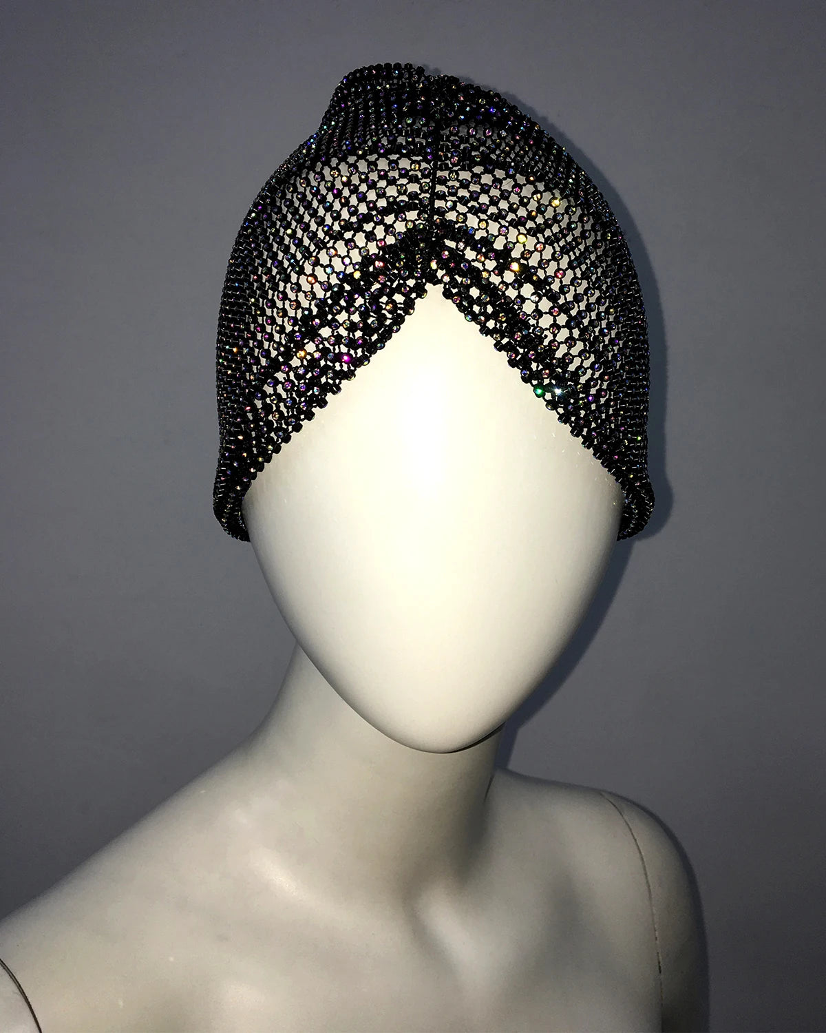 Fishnet Diamond Luxury Cap for Women, Shiny Women's Hat, Rhinestone Kerchief, Hip Hop Headwear, Nightclub Party, Fashion Beanies black One Size