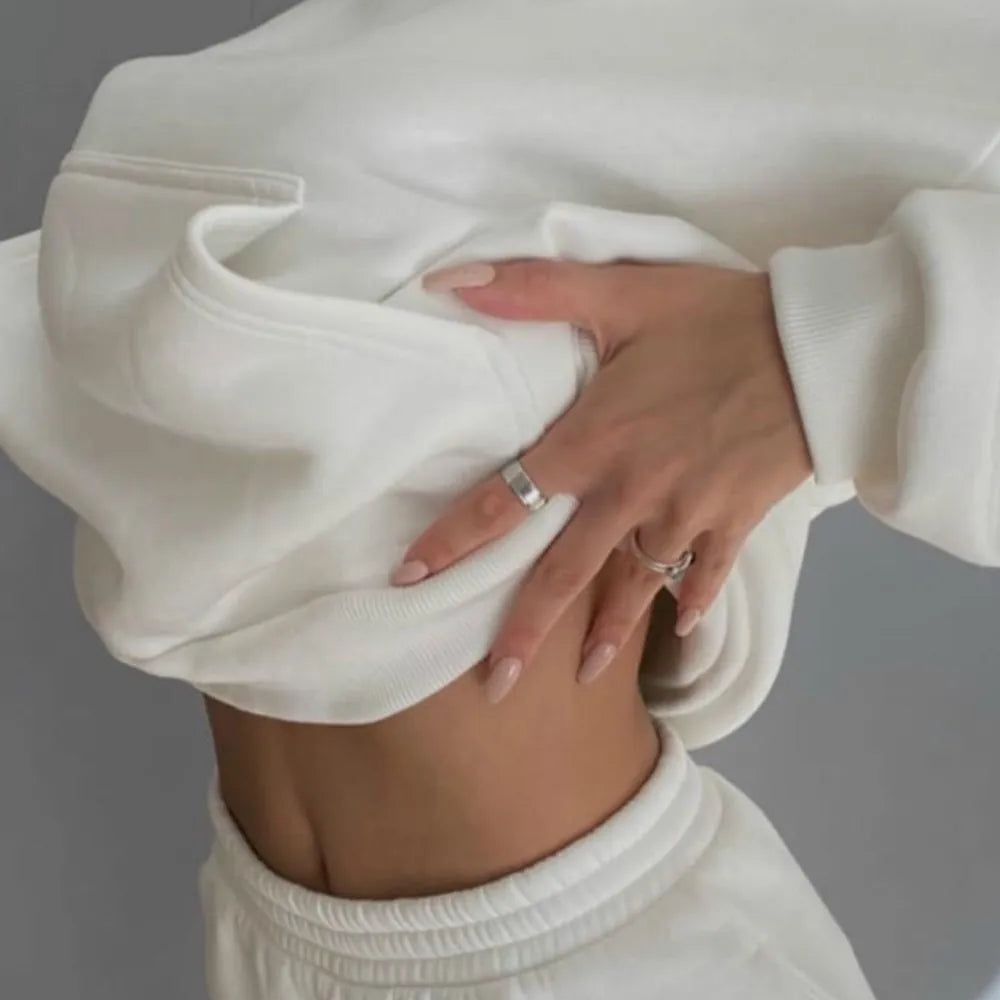 Fashion Women's Sports Two-Piece Autumn Hooded Long-Sleeved And Baggy Pants Fitness Set Solid Color Lady 2-Piece Suit Outfits