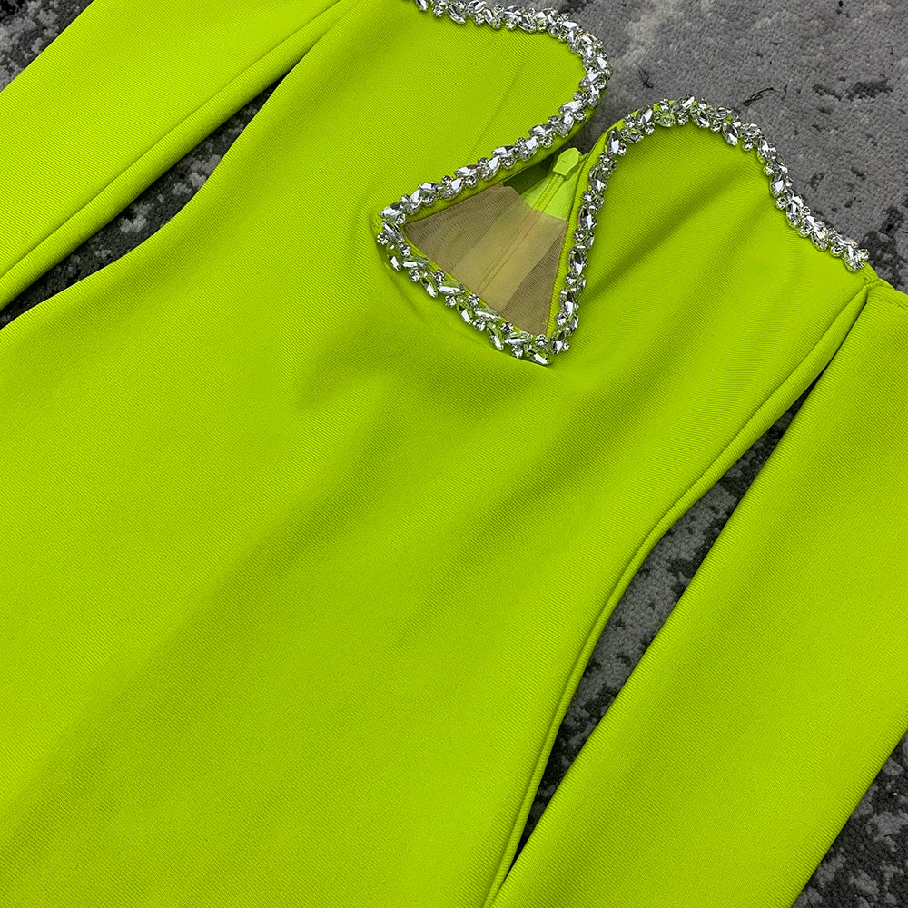 2023 New Arrival Women Long Sleeve Sexy Off the Shoulder Shinning Crystal Bodycon Long Bandage Dress Elegant Evening Party Dress