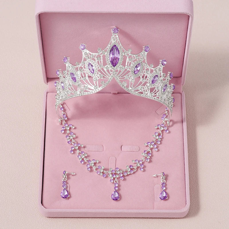 Bridal Jewelry Sets Crown Necklace Earrings Four Pack Silver Colour Women's Fashion Wedding Tiaras TS-0012-I-XL-0018-G Tiaras