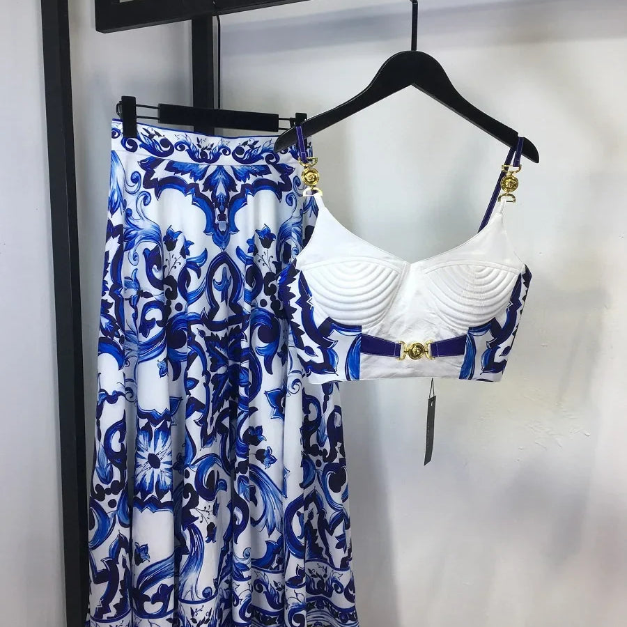 Ladies Fashion Shirt 3D Printing Corset Sexy Suspenders Womens Vest y2k Clothes New High Quality Plunge+Bustier 2 Pcs Set