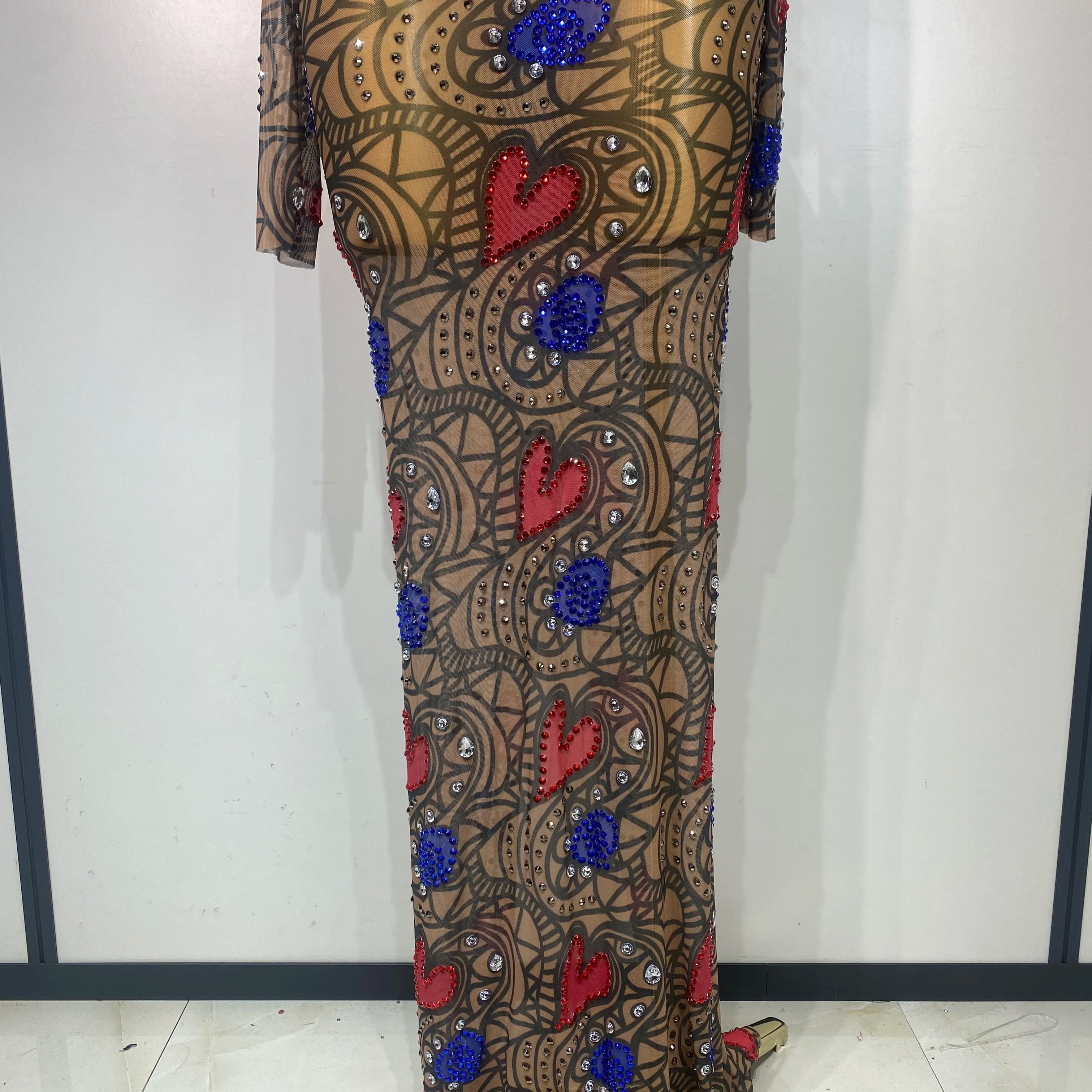 Sparkly Diamond Sexy Mesh Wrap Hip Long Dress Host Annual Meeting Party Nightclub  Performance Costume Luxury Birthday Dress