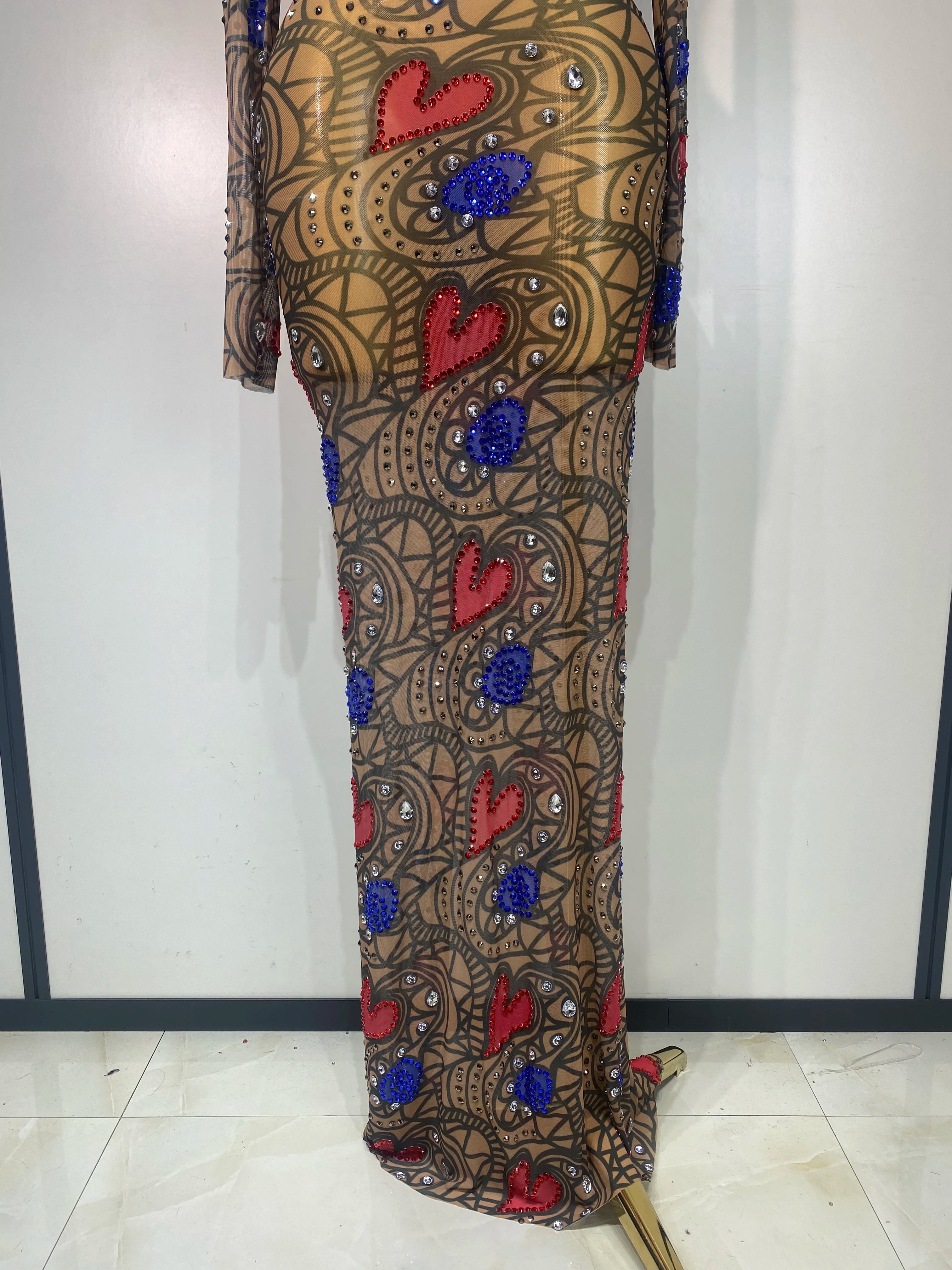 Sparkly Diamond Sexy Mesh Wrap Hip Long Dress Host Annual Meeting Party Nightclub  Performance Costume Luxury Birthday Dress