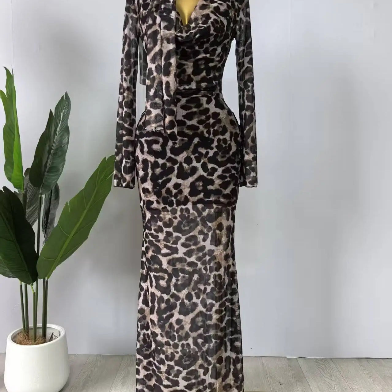 CM.YAYA Women Full Sleeve Pile Collar leopard print Long Maxi Dress Holiday Beach Birthday Evening Sexy Party Dresses Vestidos