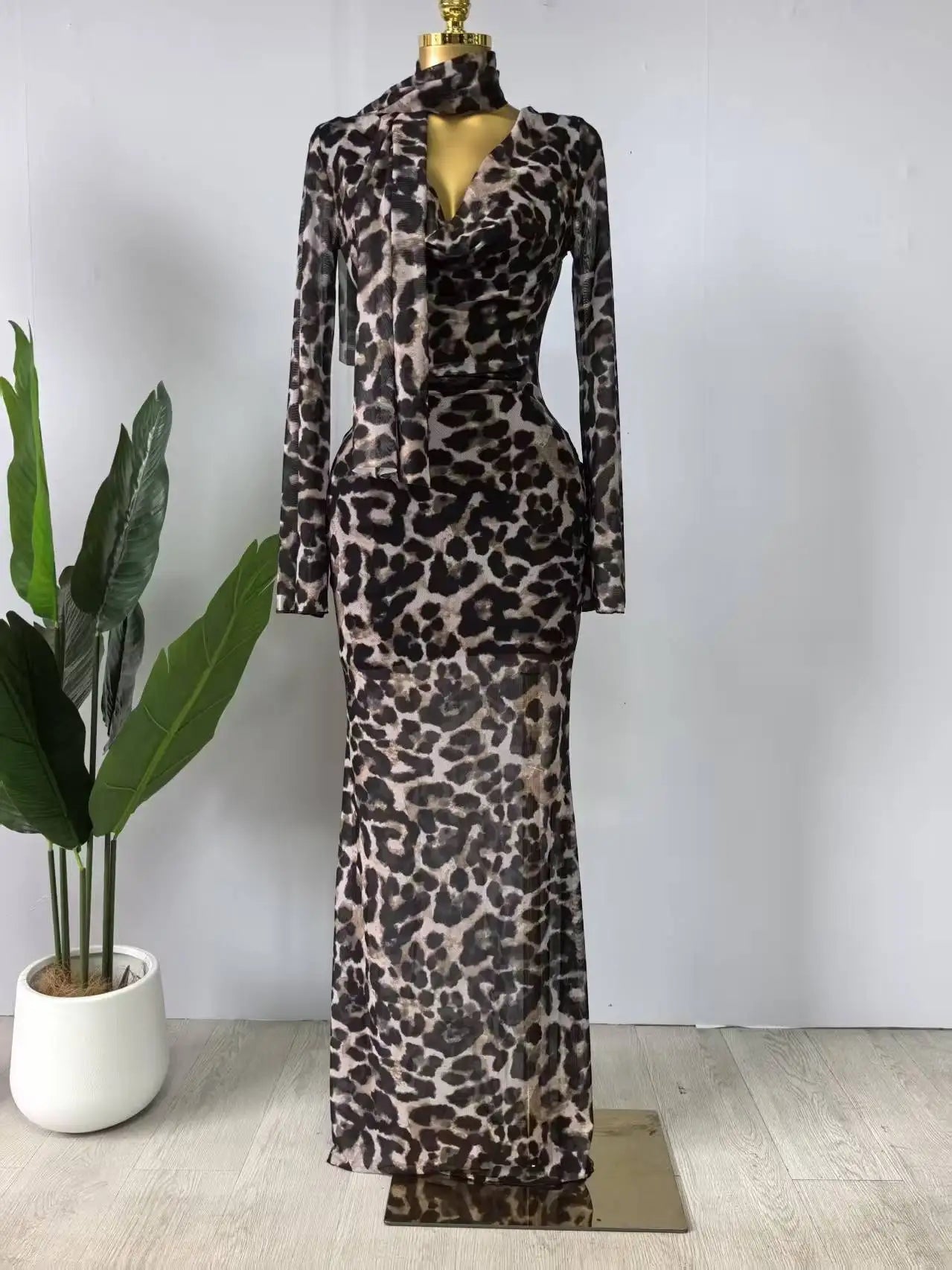 CM.YAYA Women Full Sleeve Pile Collar leopard print Long Maxi Dress Holiday Beach Birthday Evening Sexy Party Dresses Vestidos