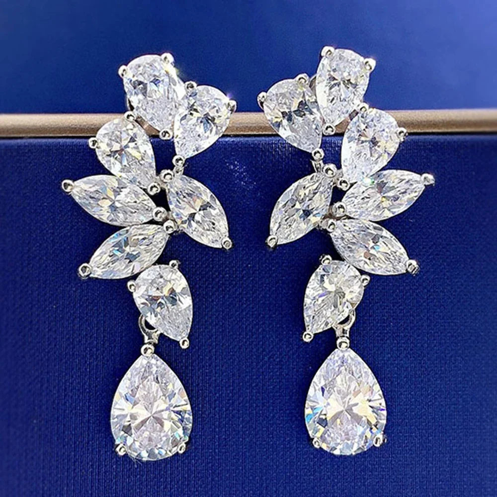 Wong Rain 925 Sterling Silver Pear Lab White Sapphire Gemstone Dangle Earrings Fine Jewelry For Women Wedding Gift Wholesale WHITE