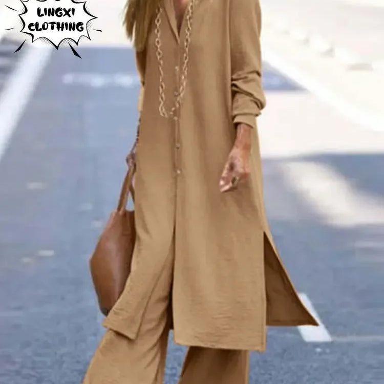 Summer Fashion Plus Size Women's New Matching Collection Elegant Loose Robe Wide Leg Pants Temperament Two Piece Set