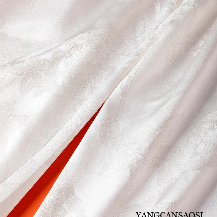 Women's Fashion Spring New 45MM Heavyweight 100%Natural Mulberry Silk Jacquard Satin White Versatile Wide Leg Pants