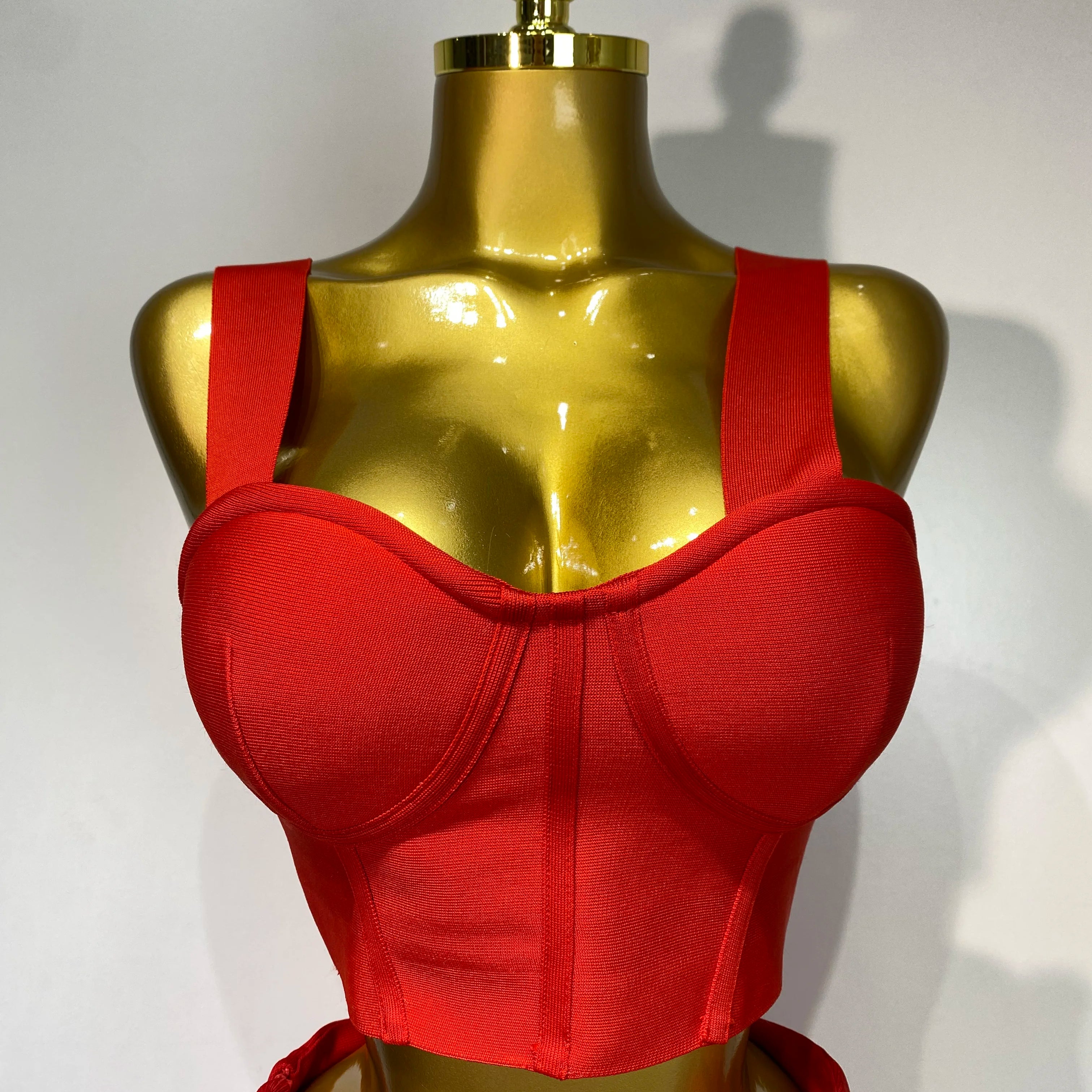 Women Red Top Flower Skirt Two Piece Set Evening Party Nightclub Elegant Host Tight Sexy Club Bodycon Bandage Long Skirt