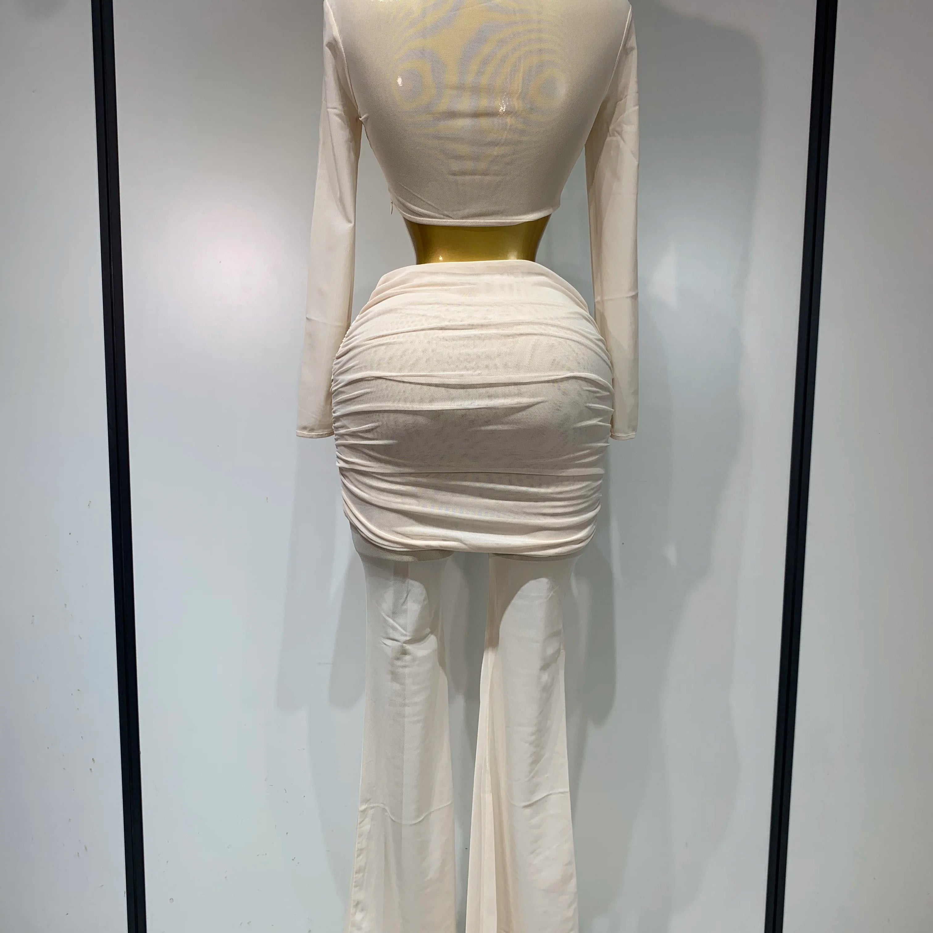 Women Sexy Mesh See Through Long sleeves Pant Sets Elegant Fashion Street Two Piece Set  Club Birthday Evening Party Outfit