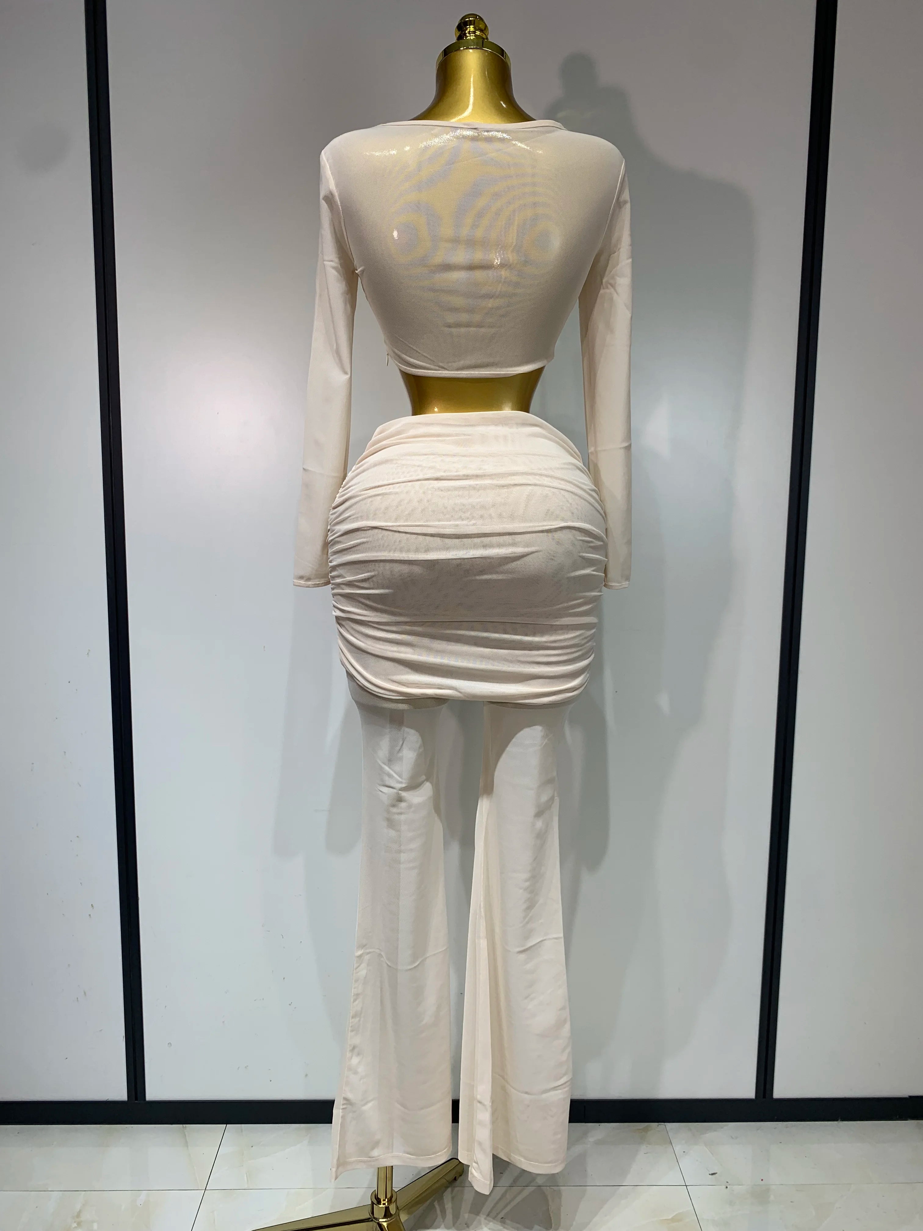 Women Sexy Mesh See Through Long sleeves Pant Sets Elegant Fashion Street Two Piece Set  Club Birthday Evening Party Outfit