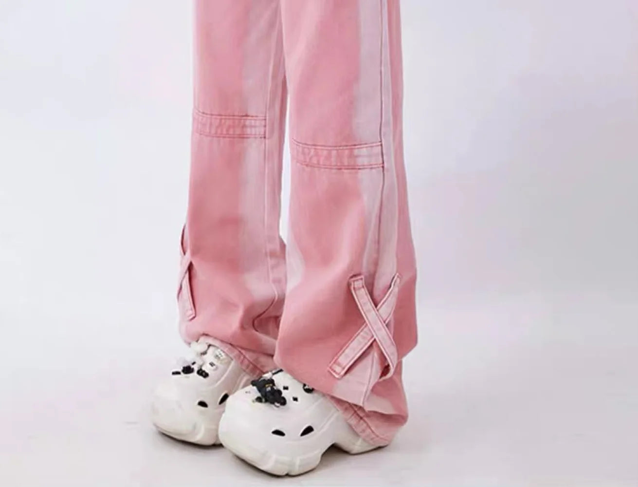 Pink High Waist Jeans for Women Autumn Winter Casual Baggy Pants Woman Y2K Streetwear Clothes Wide Leg Jeans Ladies Korean