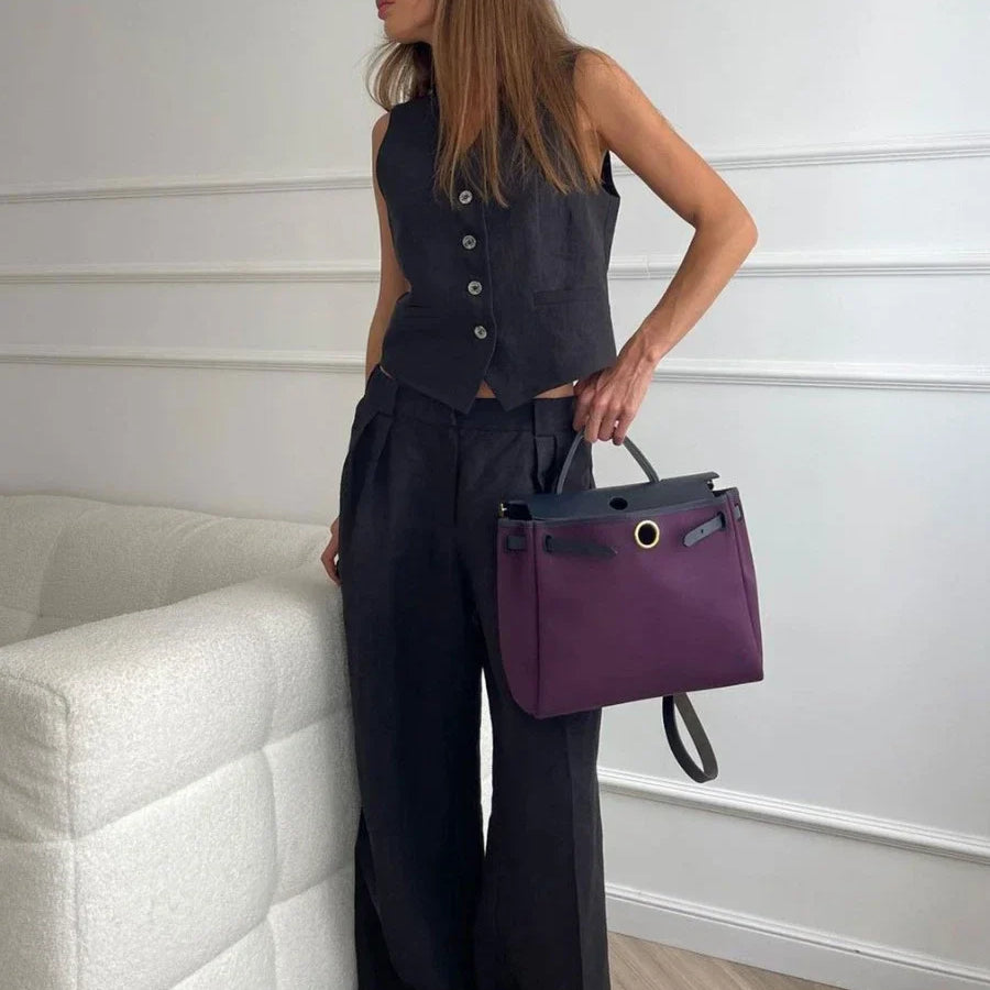 Wolfeel Womem Linen Cotton Chic Vest ＆ Pants Suit Two-Piece Set Office Ladies Summer Chic 2 Piece Sets Womens Outfits black