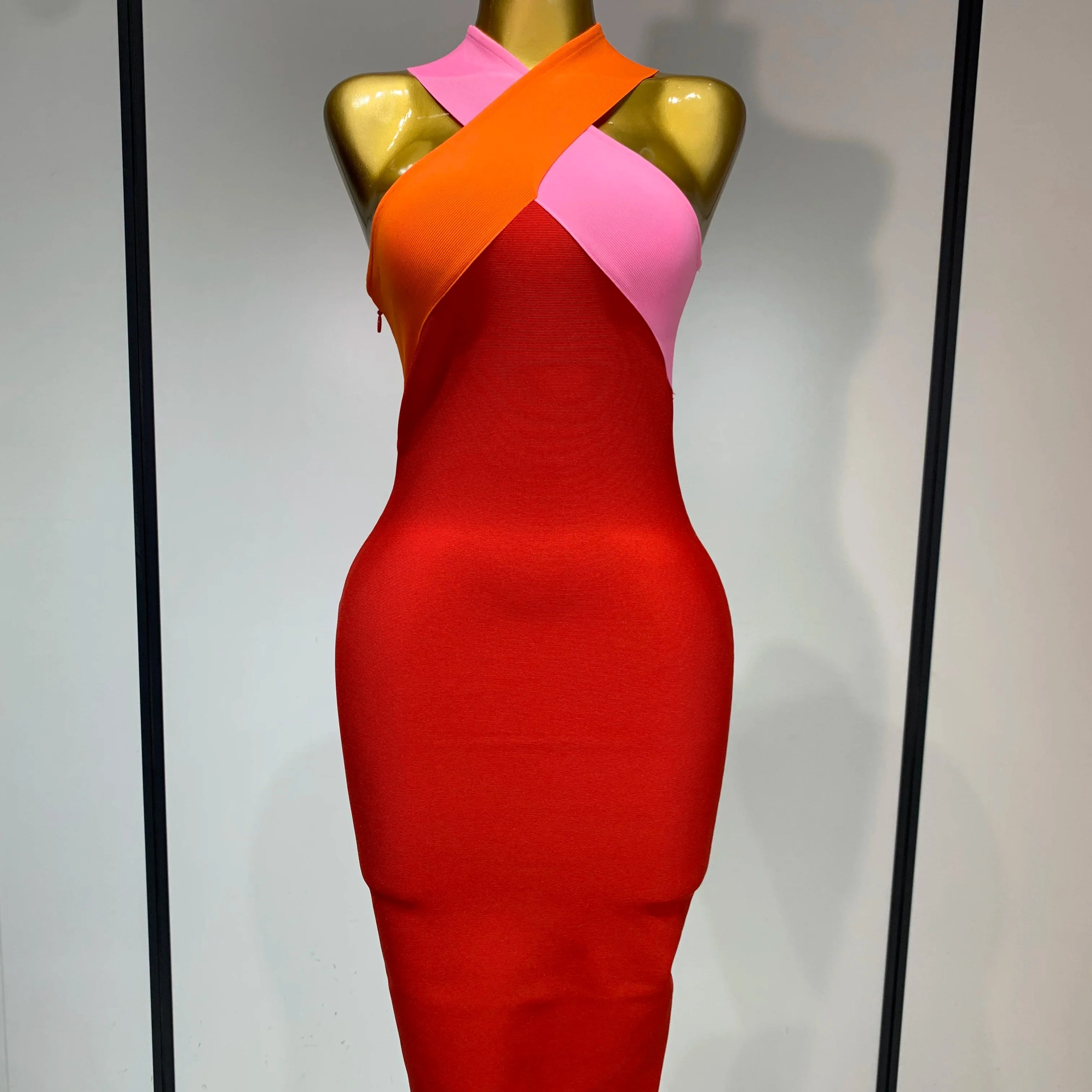 Women Sexy Backless Patchwork Bodycon Bandage Dress  Celebirty Elegant Evening Party Carnival Luxury Birthday Dresses