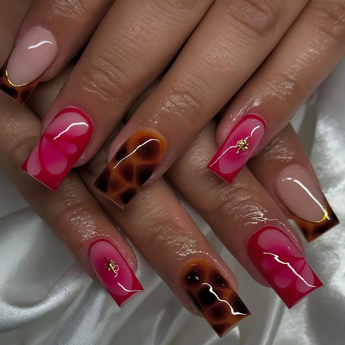 24pcs Gradient Brown Design Fake Nails Simple French Mid-length Ballet False Nail Sets Finished Reusable Square Press on Nails