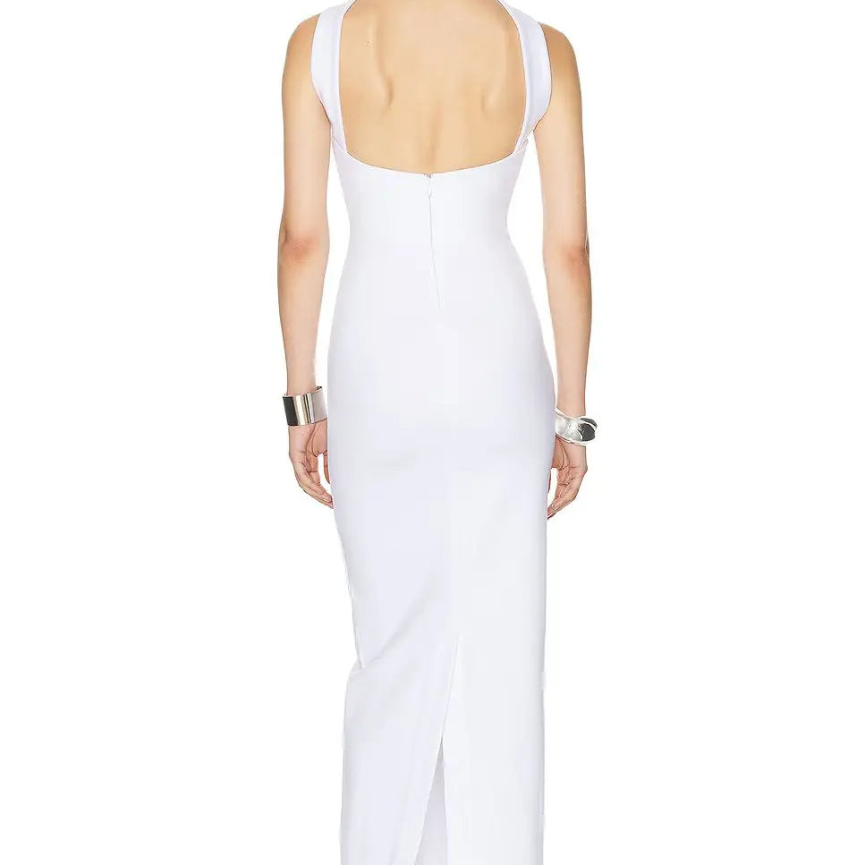 White Red Color Women Sexy Halter Off the Shoulder Bodycon Long Bandage Dress Fashion Celebrate Evening Party Red Carpet Dress