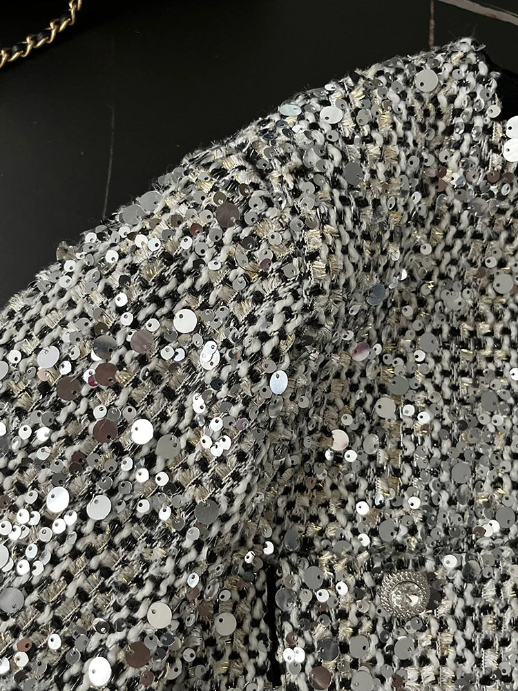 Korean Fashion Sequin Coat Women Long Sleeve Single Breasted Loose Outwears Jacket Autumn Winter New Clothes