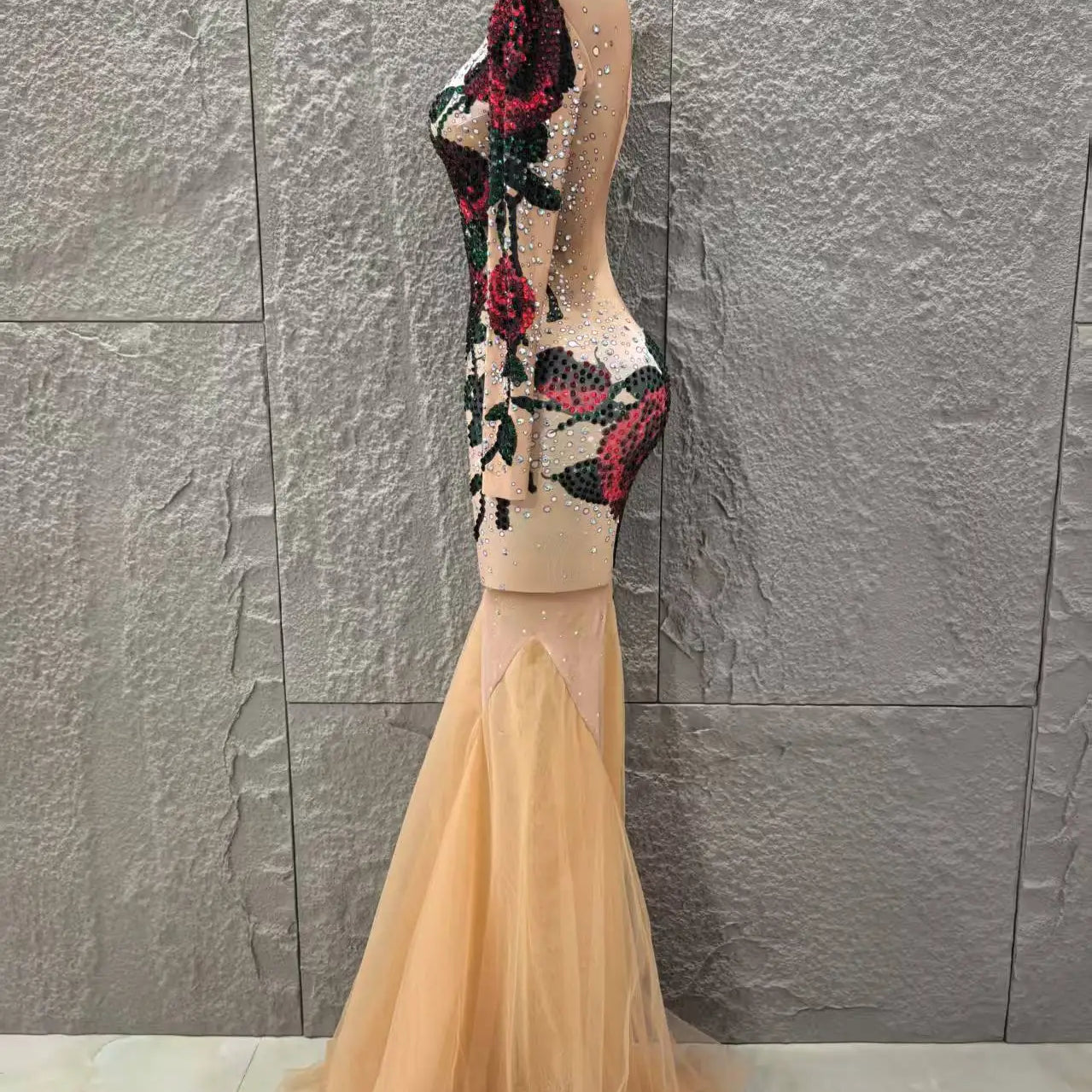 Women Long Sleeve High Stretch Shinning Rhinestones Bodycon Long Maxi Dress Celebrate Evenign Party Bar Singer Stage Wear