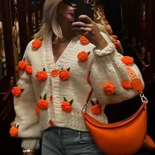 Vintage Flower Embroidery Sweater Women Loose Long Sleeve O-neck Knitted Pullover Autumn Female Thick Casual Streetwear as picture 9