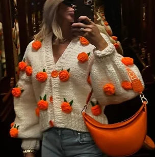 Vintage Flower Embroidery Sweater Women Loose Long Sleeve O-neck Knitted Pullover Autumn Female Thick Casual Streetwear as picture 9