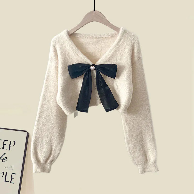 Large Size Fall Winter Two Piece Sets Womens Outfit Knitted Sweater And Dress Two-piece Set 4XL Suit Apricot Sweater