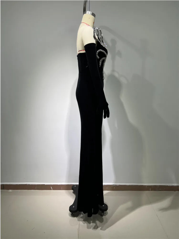 Women Long Sleeve With Gloves Off the Shoulder Floor-Length Dress Elegant Evening Party Prom Dress Vestido