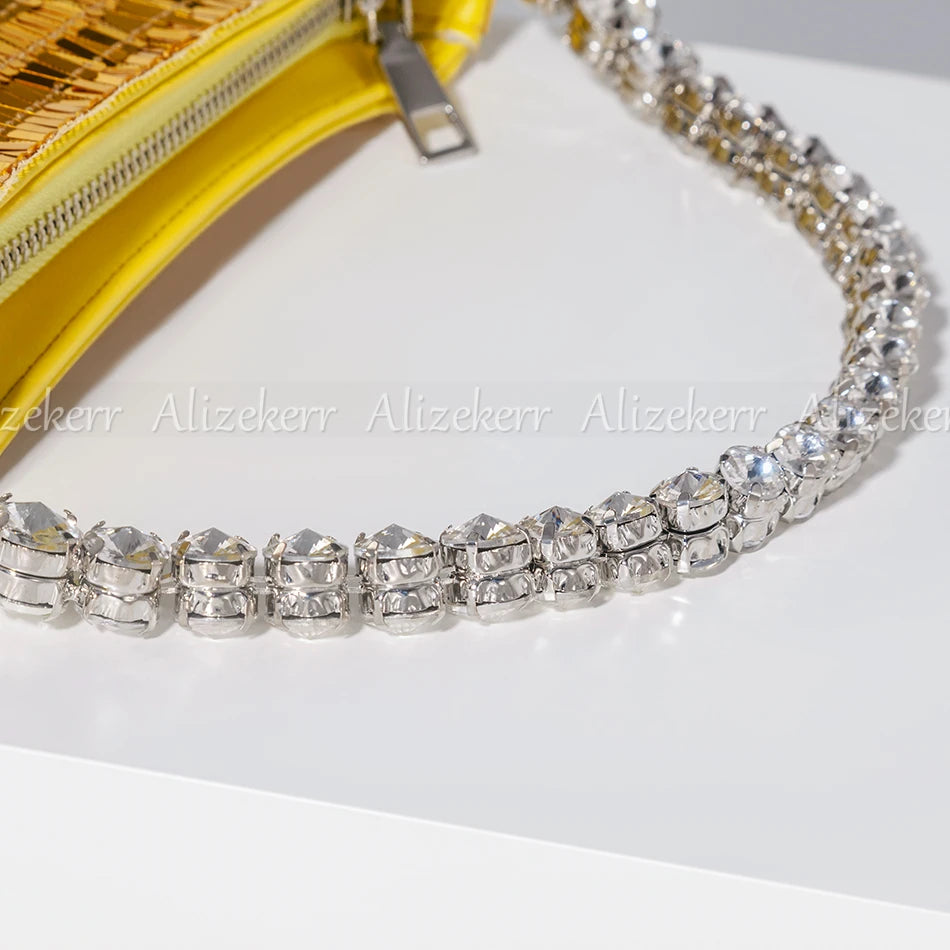 Shiny Crystal Sequines Round Evening Bags Women Luxury Designer Half Moon Rhinestone Wedding Clutch Purses And Handbags Party