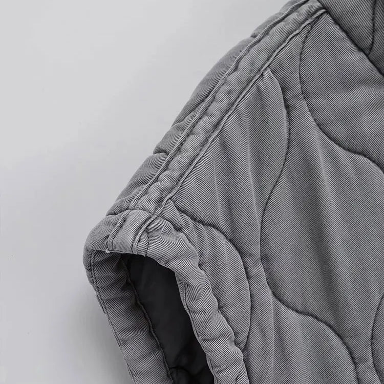 Autumn Winter Women Standing Collar Light weight Sleeveless Cotton Coat Vest Women Pocket Decoration Tank Top