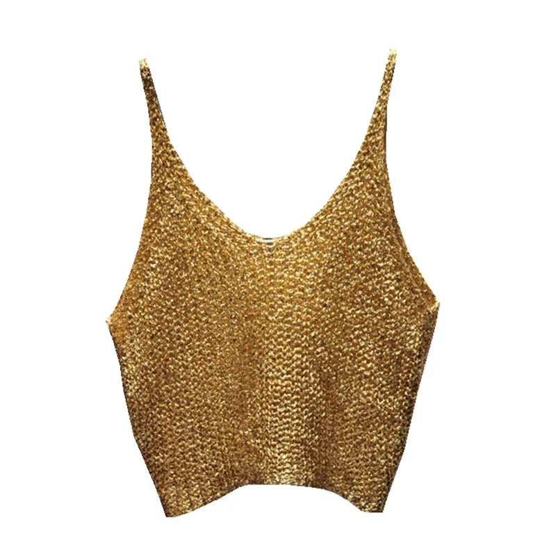 Sparkling Sequins Half Waist Render Knitwear Hollow-out Is Sexy Waist Condole Top Cropped Sexy Streetwear Woman Tops Summer