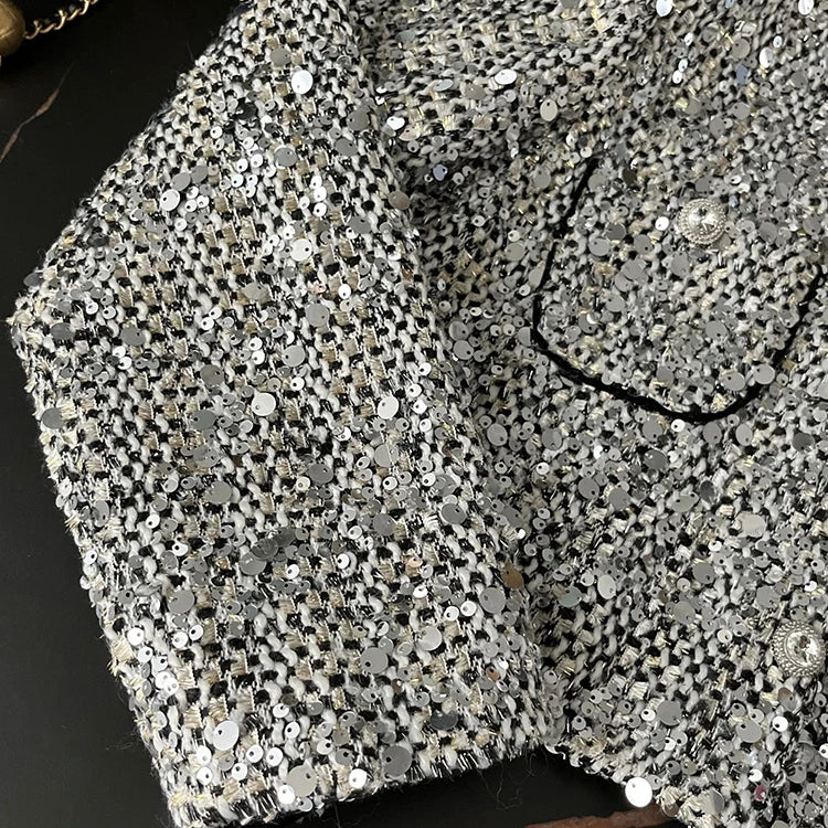 Korean Fashion Sequin Coat Women Long Sleeve Single Breasted Loose Outwears Jacket Autumn Winter New Clothes