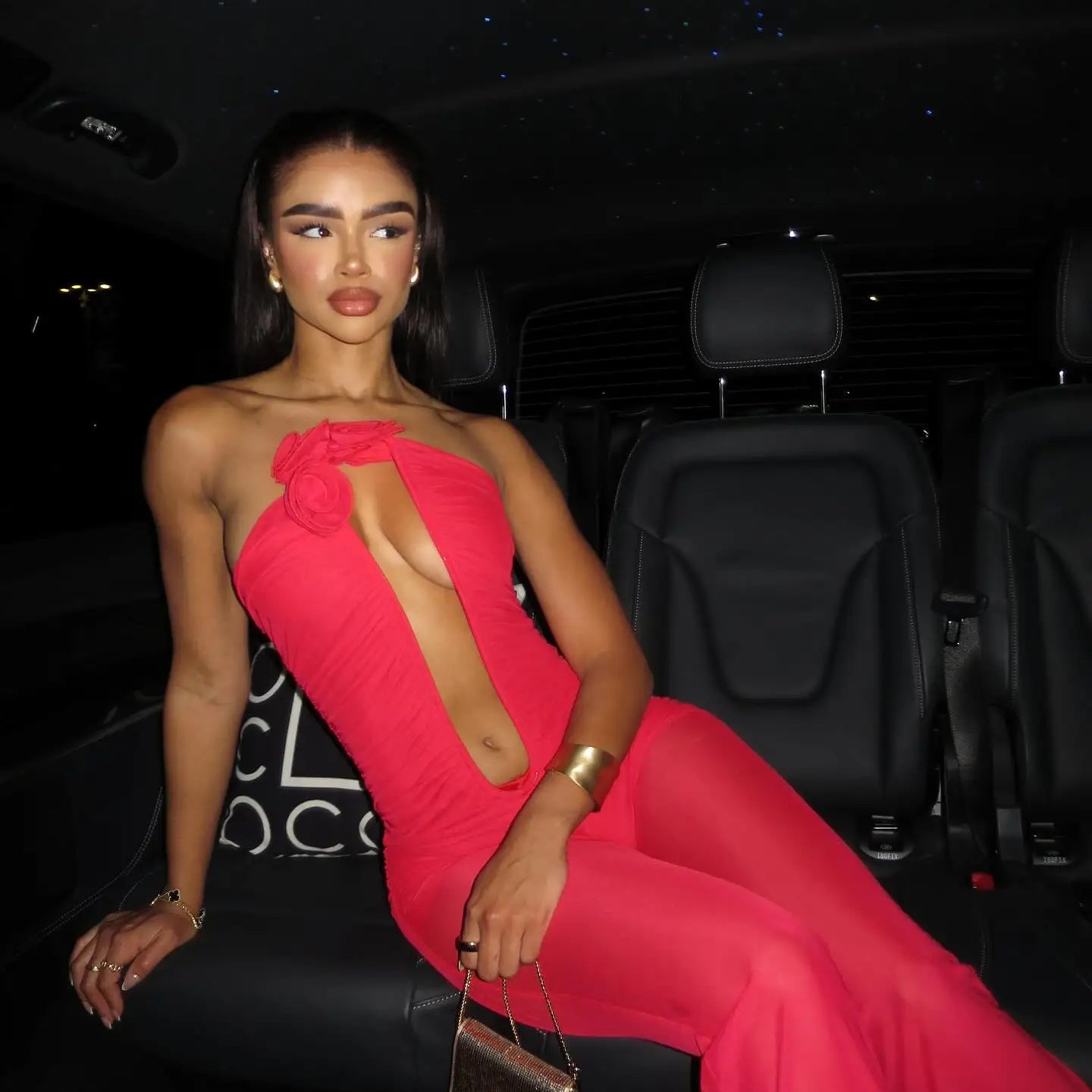 Red Khaki Color Women Sexy Strapless Florals Deep V-Neck Bodycon Jumpsuit Nightclub Party Celebrate Birthday Vacation Jumpsuit