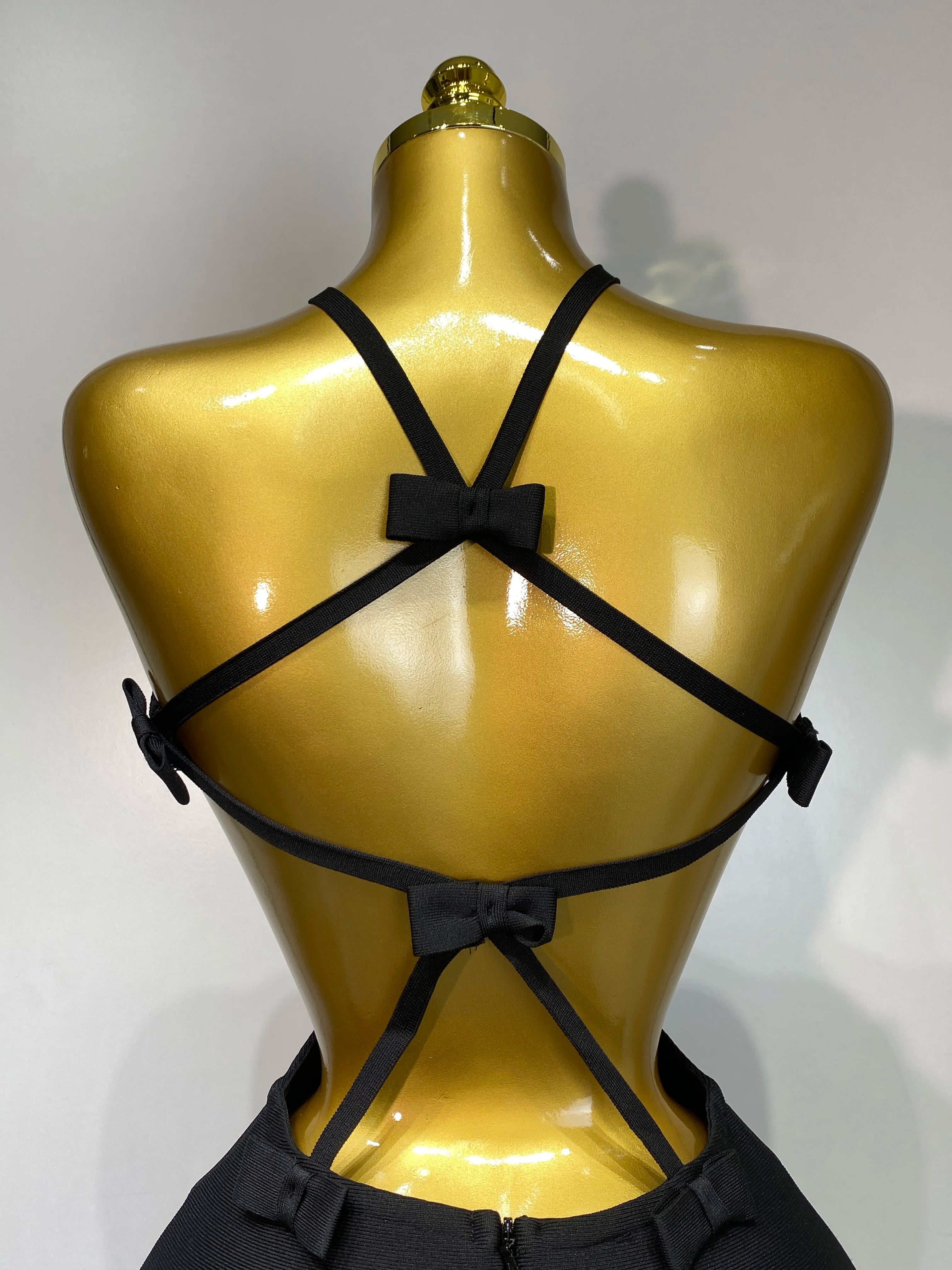 Women Sexy Backless Black Cut Out Bow Tie Bodycon Bandage Dress 2025 Celebirty Elegant Evening Party Luxury Birthday Dresses