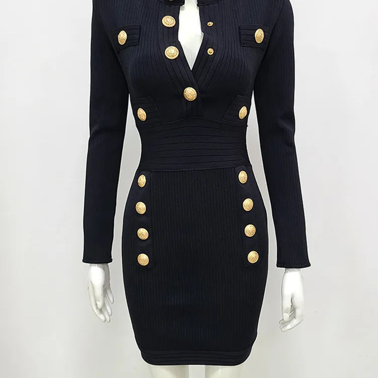 Winter Style Sexy Long Sleeve Key Hole Button Pink Mini Women Bodycon Bandage Dress Elegant Evening Club Party Dress