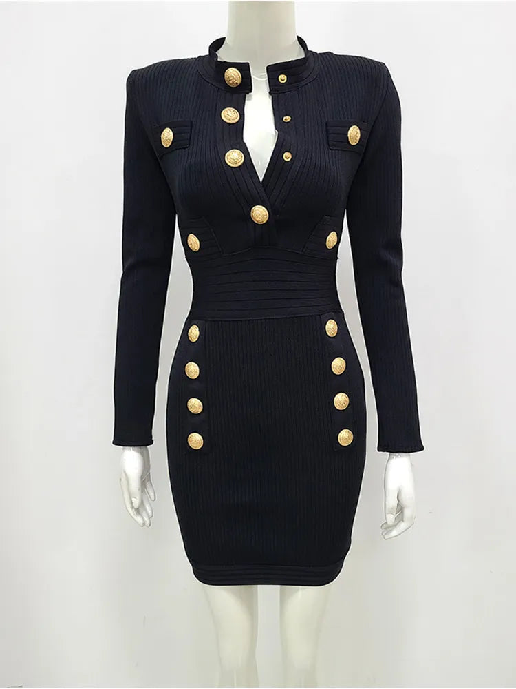 Winter Style Sexy Long Sleeve Key Hole Button Pink Mini Women Bodycon Bandage Dress Elegant Evening Club Party Dress