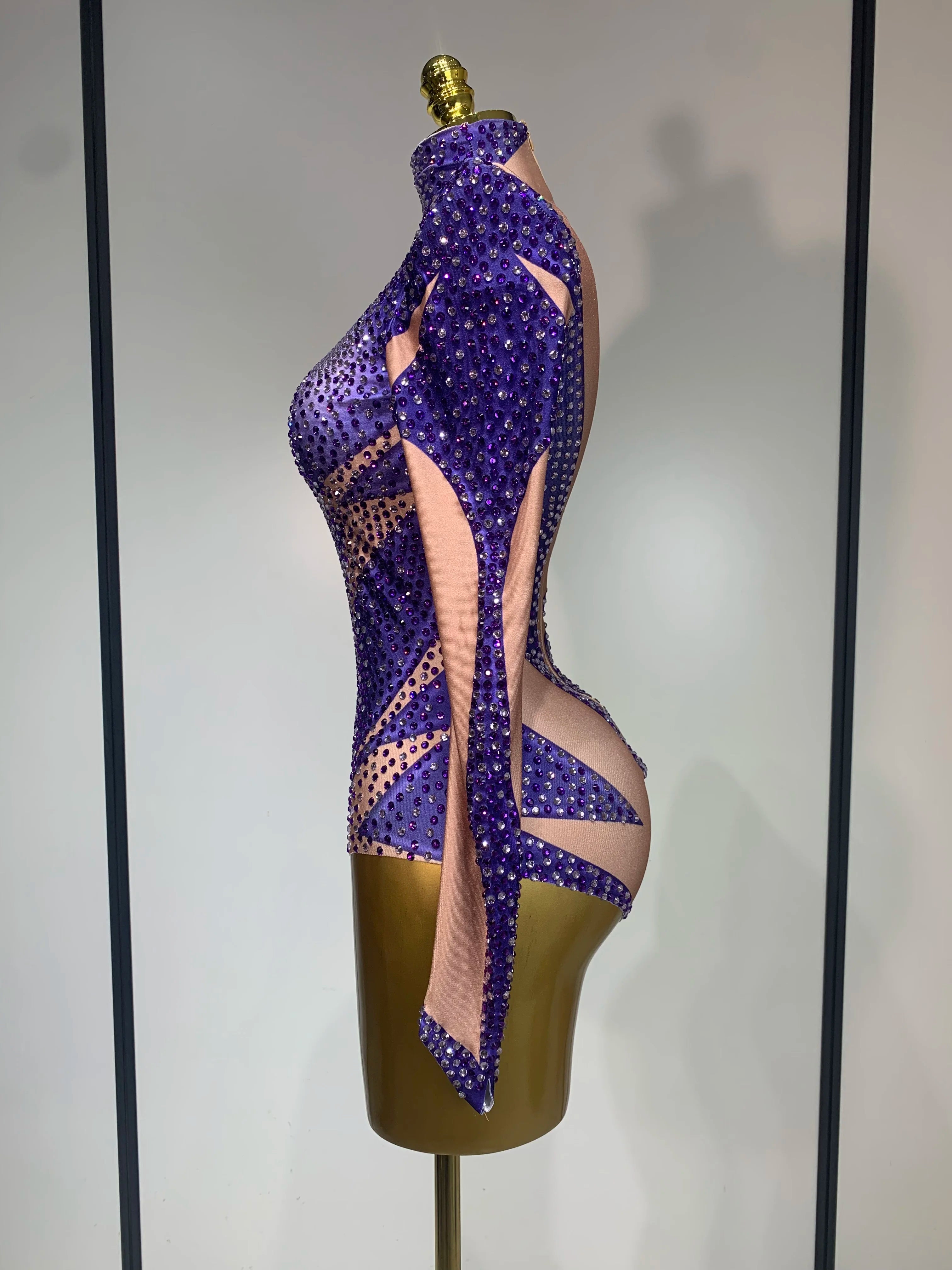 High Quality Luxury Rhinestone Elastic Long Sleeved Bodysuit 2025 Club Singer Dancer Stage Performa Costume Evening Party Outfit