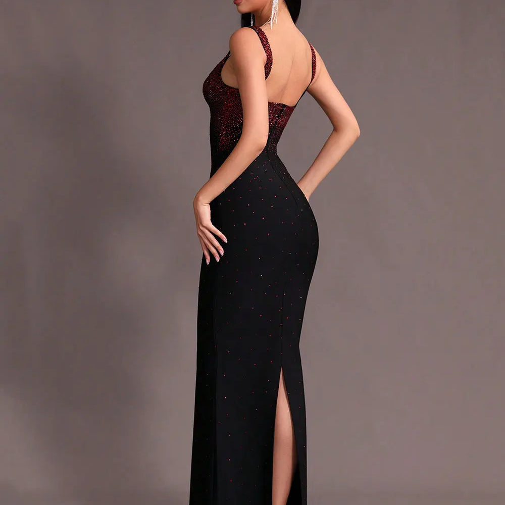 2025 Elegant Women Light Luxury Hot Diamond Bandage Dress Camisole Sleeveless Bodycon backless Long Dress Evening Party Vestidos