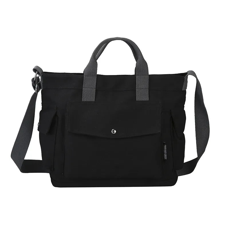 Unisex Bag Big Capacity Crossbody Shoulder Bags Women Handbags Black/White/Green/Yellow Solid Color Canvas School Bag Large Tote Black 33x16x29cm