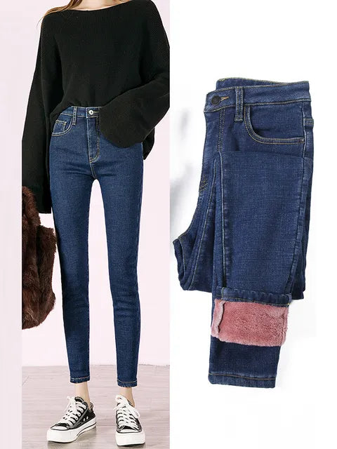Fashion Stretch High Waist Pencil Pants Female Casual Velvet Jeans Womens Jeans Thick Women Pants 4