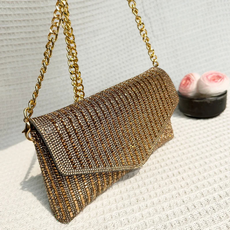 JIOMAY Rhinestone Purse Hand Bags For Women 2024 New Designer Luxury Bag Fashion Trends Chain Silver Purse Party Bags