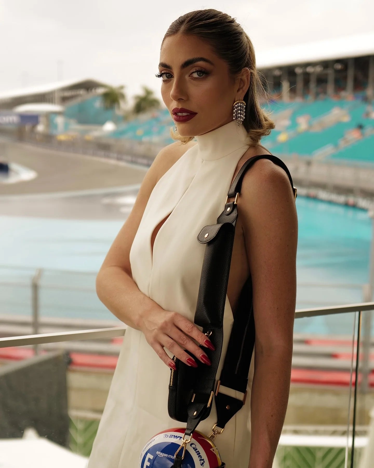 VC Daily Casual Mint Green & White High-Neck Cutout Mini Dress with Pocket for Fresh Elegance