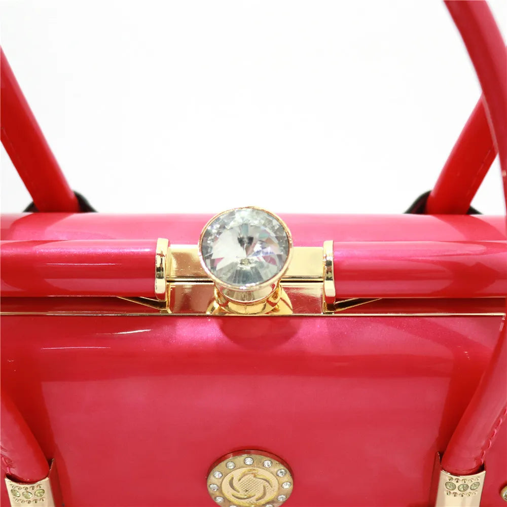 Rose Red Color Metal Rhinestones Fashion Elegant Large Capacity Evening Bag Diamond Luxury Women's Party Wallet Handbag