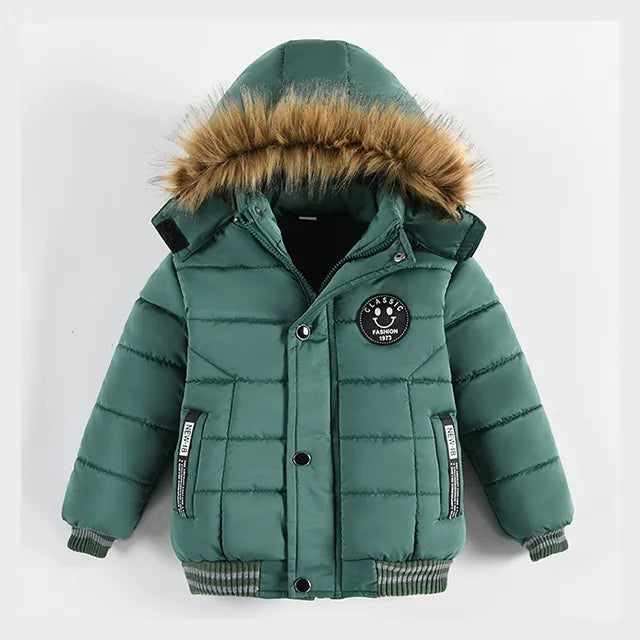 Winter Boys Jacket For Children Coats Kids Warm Hooded Outwear Thick Fleece Coat For Baby Boy Clothes Costume 2 3 4 5 6 Y green