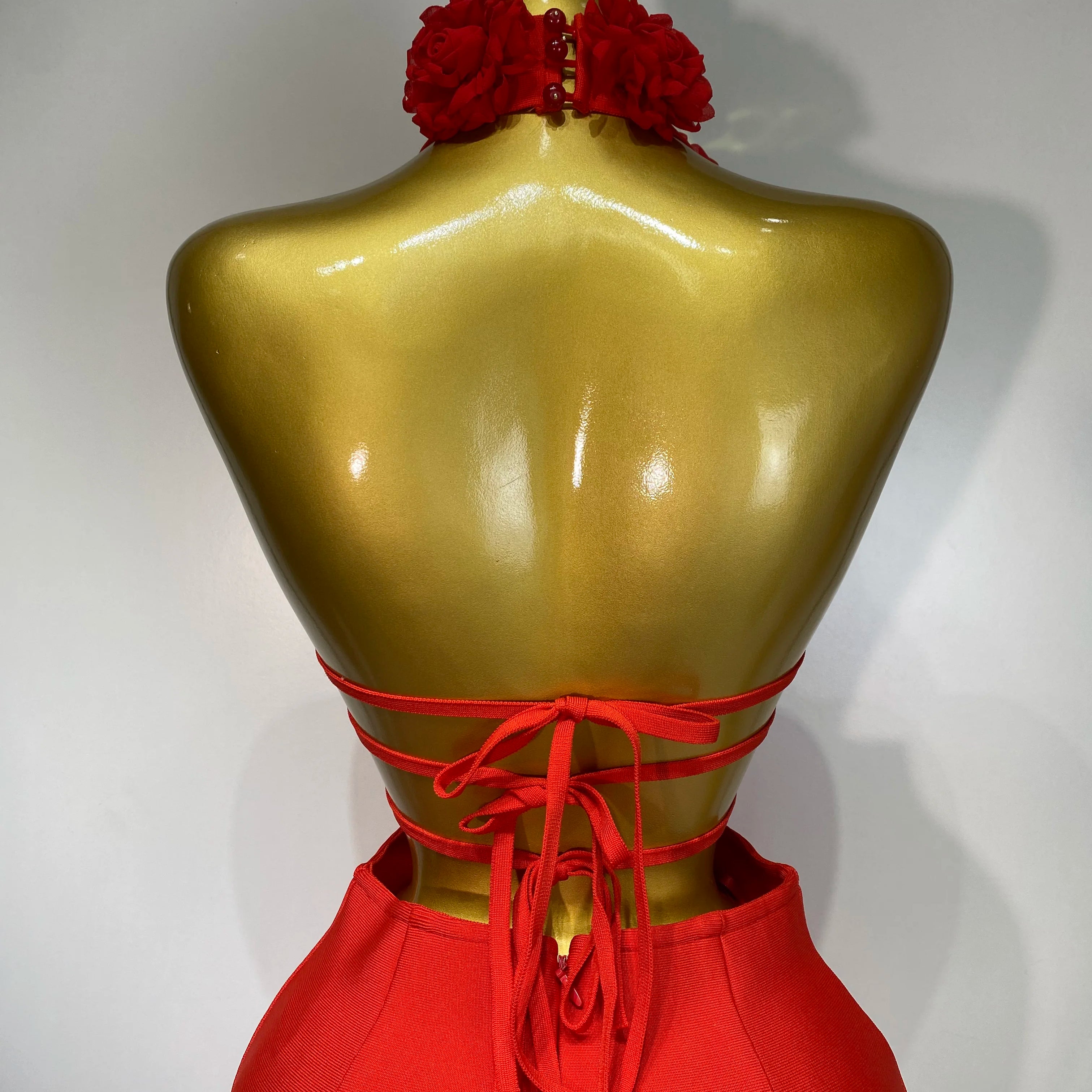 2025 Women Sexy Halter Hollow Out Flowers Bodycon Bandage Dress Red Backless Elegant Party Luxury Birthday Wedding Dresses