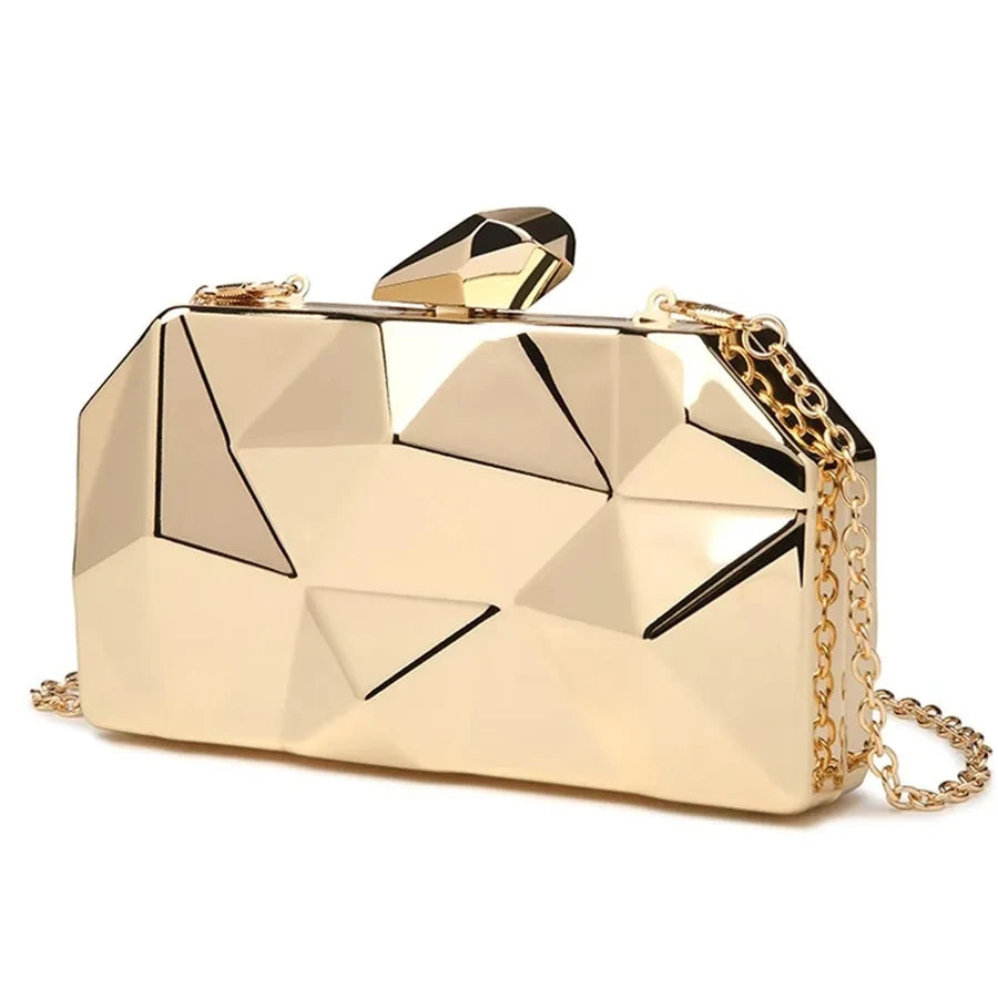 Bolsa de mão geométrica dourada em acrílico, bolsa de mão feminina com corrente elegante para festa de casamento/namoro/festa 