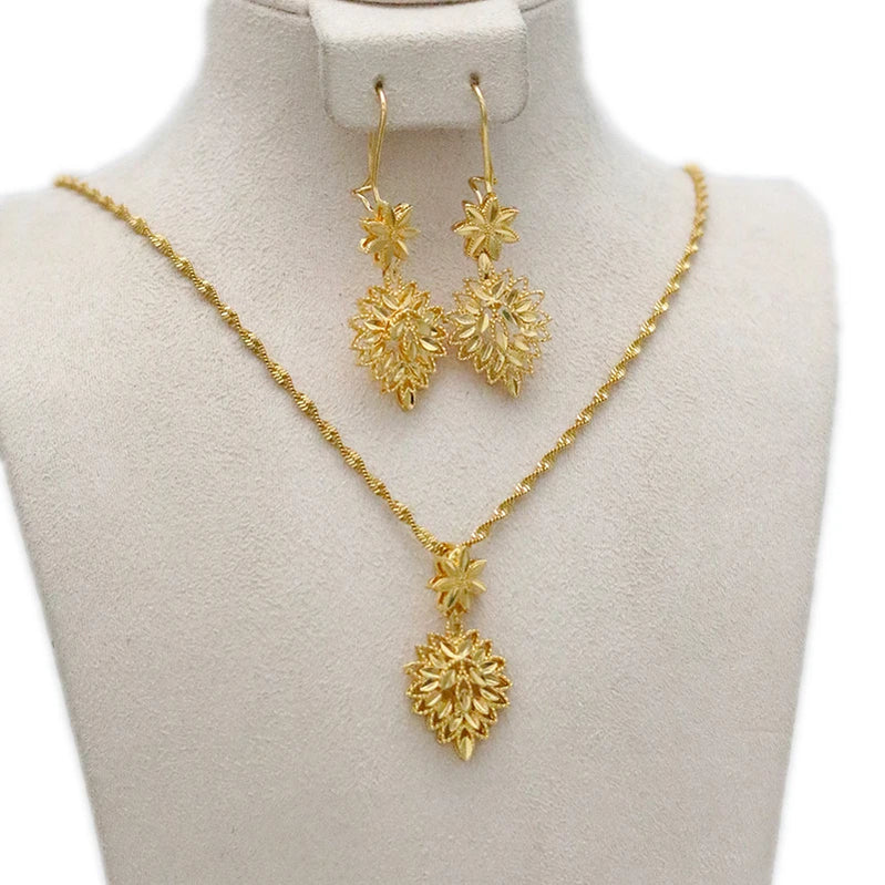 Dubai Jewelry Sets for Women 24k Gold Color Love Ethiopian African Heart Necklace Earrings Sets Arab Bridal Dowry Jewelry Ethiopia Jewelry 3