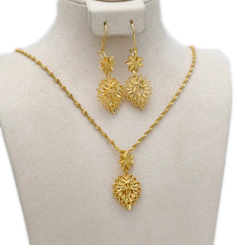 Dubai Jewelry Sets for Women 24k Gold Color Love Ethiopian African Heart Necklace Earrings Sets Arab Bridal Dowry Jewelry Ethiopia Jewelry 3