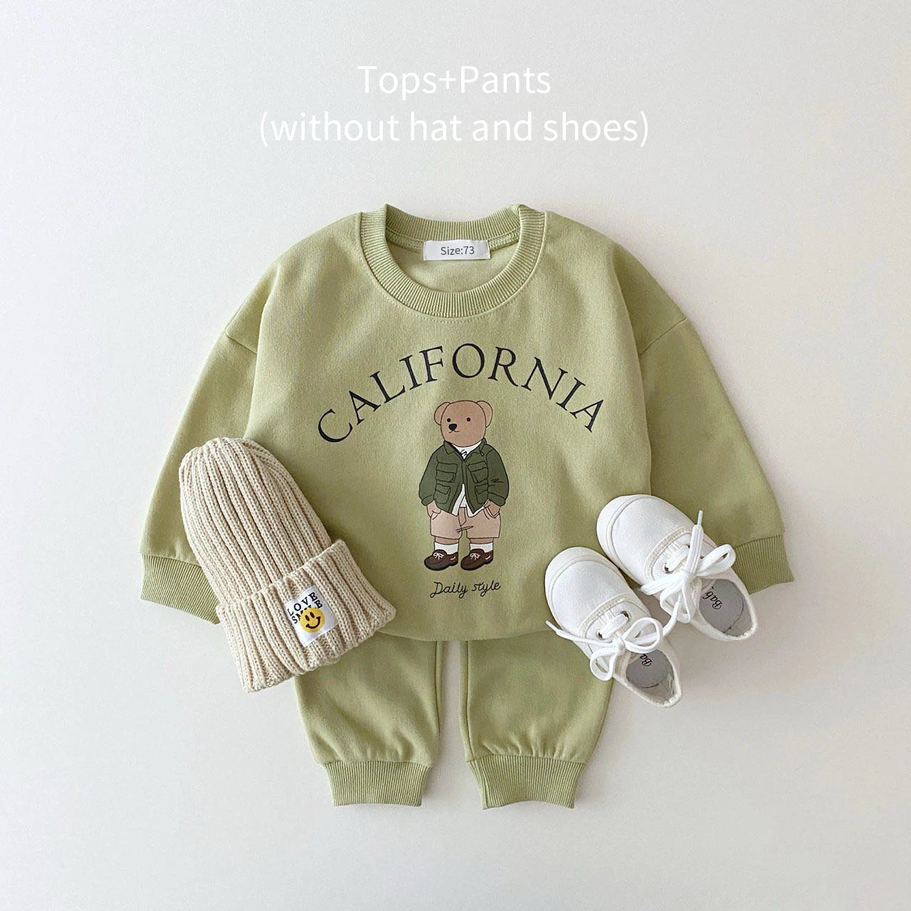 Baby Boy Girl Clothing Sets Children Bear Pullover Sweatshirts + Simple Solid Cotton Sports Pants 2pc Kids Clothes Boy New Suit green