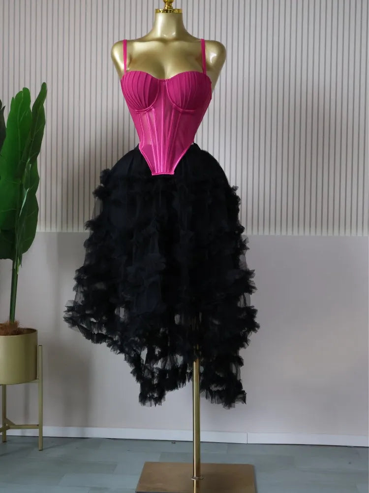 CM.YAYA Women's Dress Set Tunic Irregular Crop Top and Irregular Ball Gown Maxi Long Skirt Suit 2025 Two 2 Piece Set Outfits